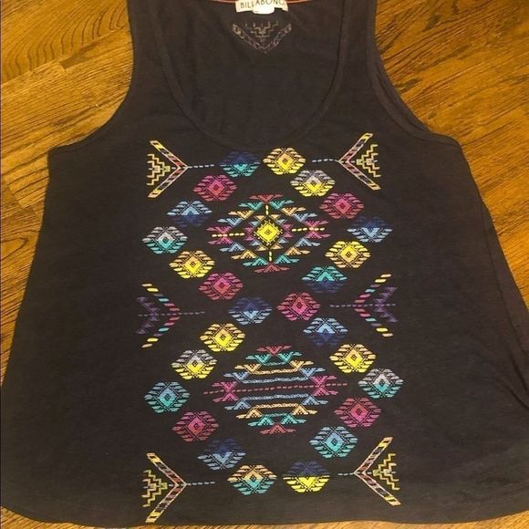 Billabong Navy Tribal Print Tank Top Size Small - Picture 3 of 8